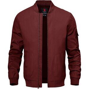 Men's Lightweight Stylish A1-Dark Wine Red Casual Golf Varsity Bomber Jackets